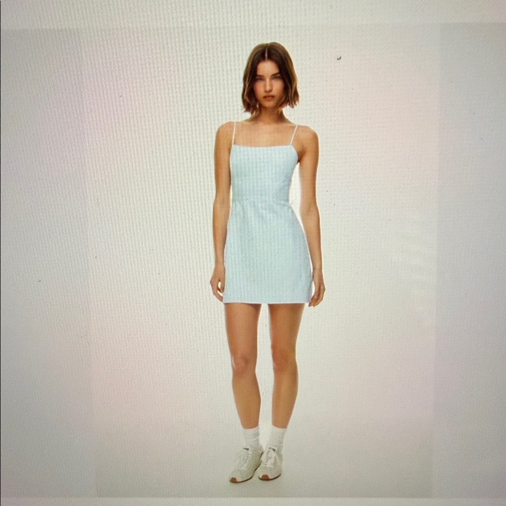 Sunday Best Quaint Linen/Cotton Light Blue Mini Dress